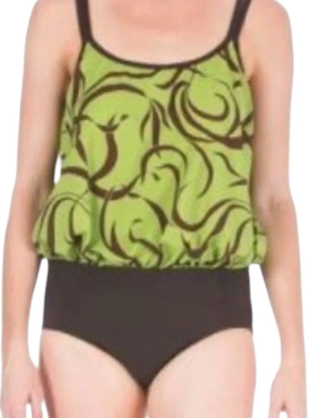 MAINSTREAM Full Coverage Blouson One Piece Swimsuit in Avocado Green/Brown